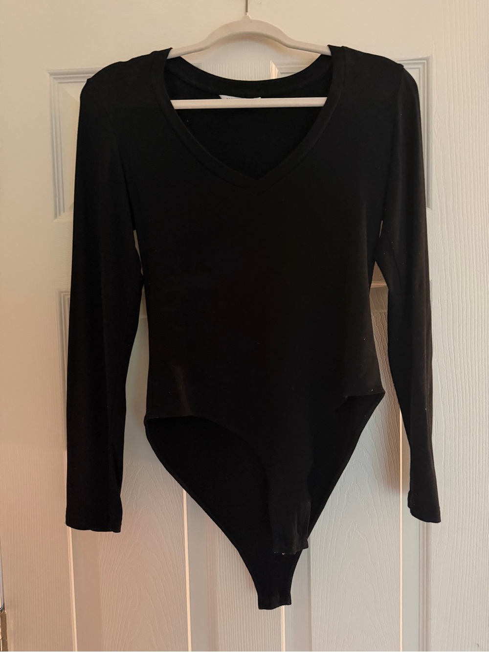 Mango Black Long-Sleeve V-Neck One-Piece Bodysuit